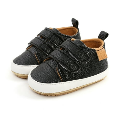 Baby Boys Girls Casual Sneakers Toddler Pu Leather Rubber Hard Sole Outdoor Slippers Crib First Walkers Shoes(Size:6-12 Months)