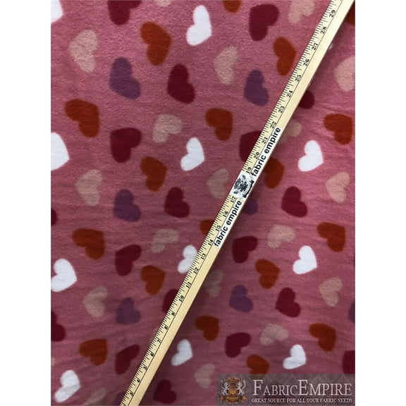 Fleece Printed Fabric COLORFUL HEARTS PINK BACKGROUND / 58" Wide / Sold by the yard