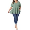 thumbnail image 2 of Agnes Orinda Women's Plus Size Top Eyelet Cutout Layered V Neck Short Sleeve Shirts Flowy Casual Summer Babydoll Blouses 1X Green, 2 of 6