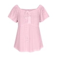 thumbnail image 4 of jtjvou V-neck Lace Up Short Sleeve T-shirt Casual Top Comfortable Fashion Tee Lightweight Blouse Casual Wear Daily Summer Tops Pink XL, 4 of 9