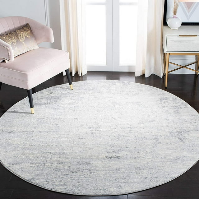 SAFAVIEH Brentwood Collection 5' x 5' Round Ivory/Grey BNT822A Modern Abstract Non-Shedding Living Room Bedroom Area Rug