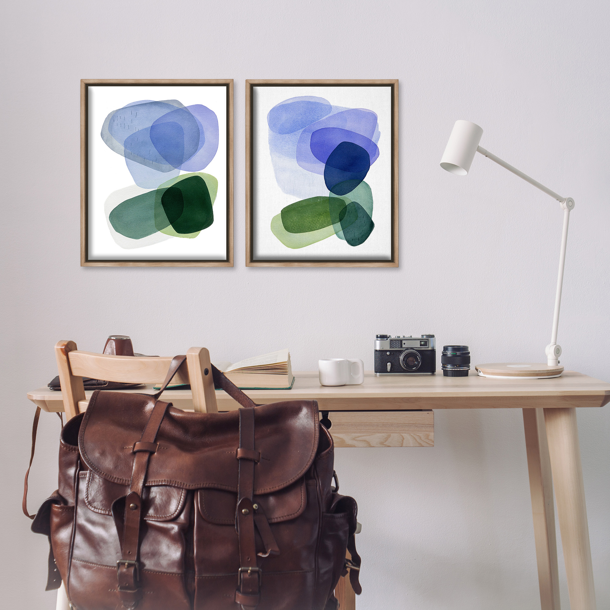 Stupell Industries Minimal Oblong Shapes Abstract Painting Brown Floater Framed Canvas Art Print Wall Art, 17 x 21, Set of 2