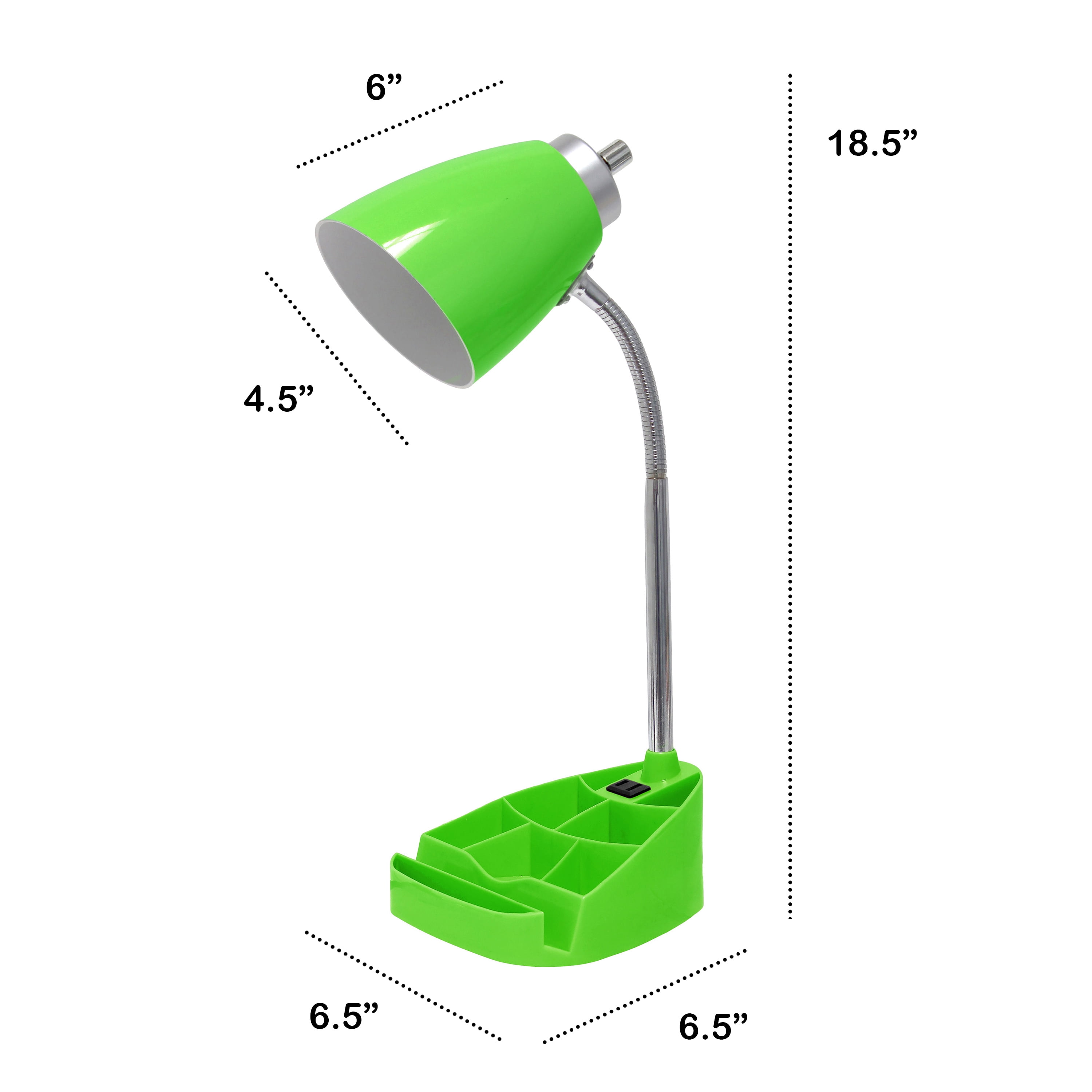 Creekwood Home 18.5" Flexible Coordinating Desk Lamp with Charging Outlet & Storage, Green