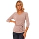 thumbnail image 1 of Top acanalado Allegra K decoración de botones cuello en V mangas 3/4 Beige RoXL, 1 of 5
