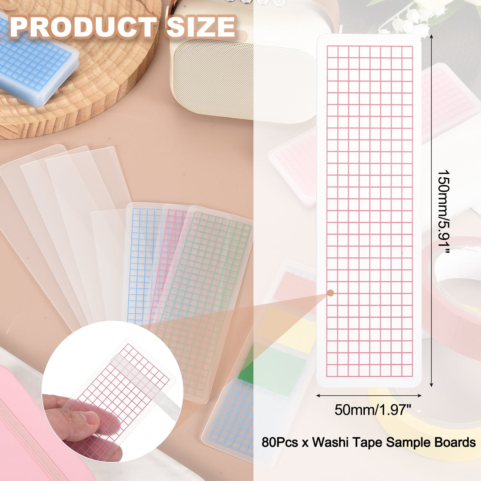 80Pcs Washi Tape Cards, 5.9 x 2 Inch Washi Tape Boards Storage Organizer Sample Board with Arc Corner for Scrapbooking Travel Journal Home Office Supplies DIY Crafts, Pink