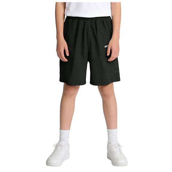 Quealent Boys Athletic Shorts Lightweight Quick Dry Hiking Cargo Shorts with Zipper Pockets for Outdoor Running Black for Size 7-8 Years