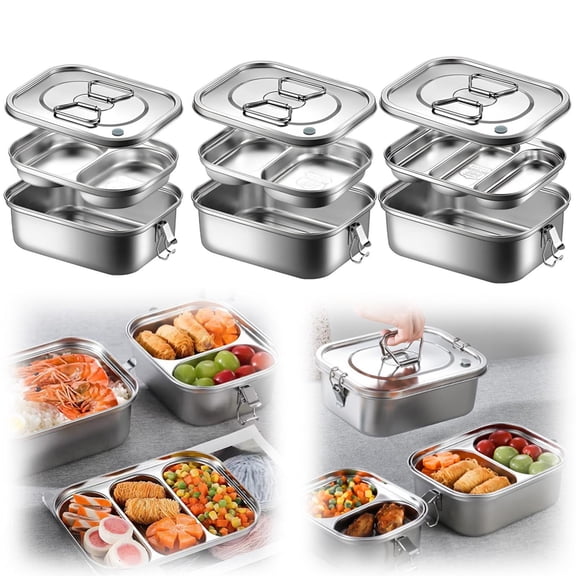 CoreLiving Stainless Steel Lunch Box, Double-Layer Bento Box with Dividers, Leak-Proof Metal Meal Prep Container for Adults and Travel, Large Capacity, 1-Piece