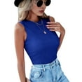 thumbnail image 1 of Women'S Tank Top Summer Casual Ribbed Knit Slim Fitted Basic Textured Sleeveless Shirts Blue M, 1 of 7