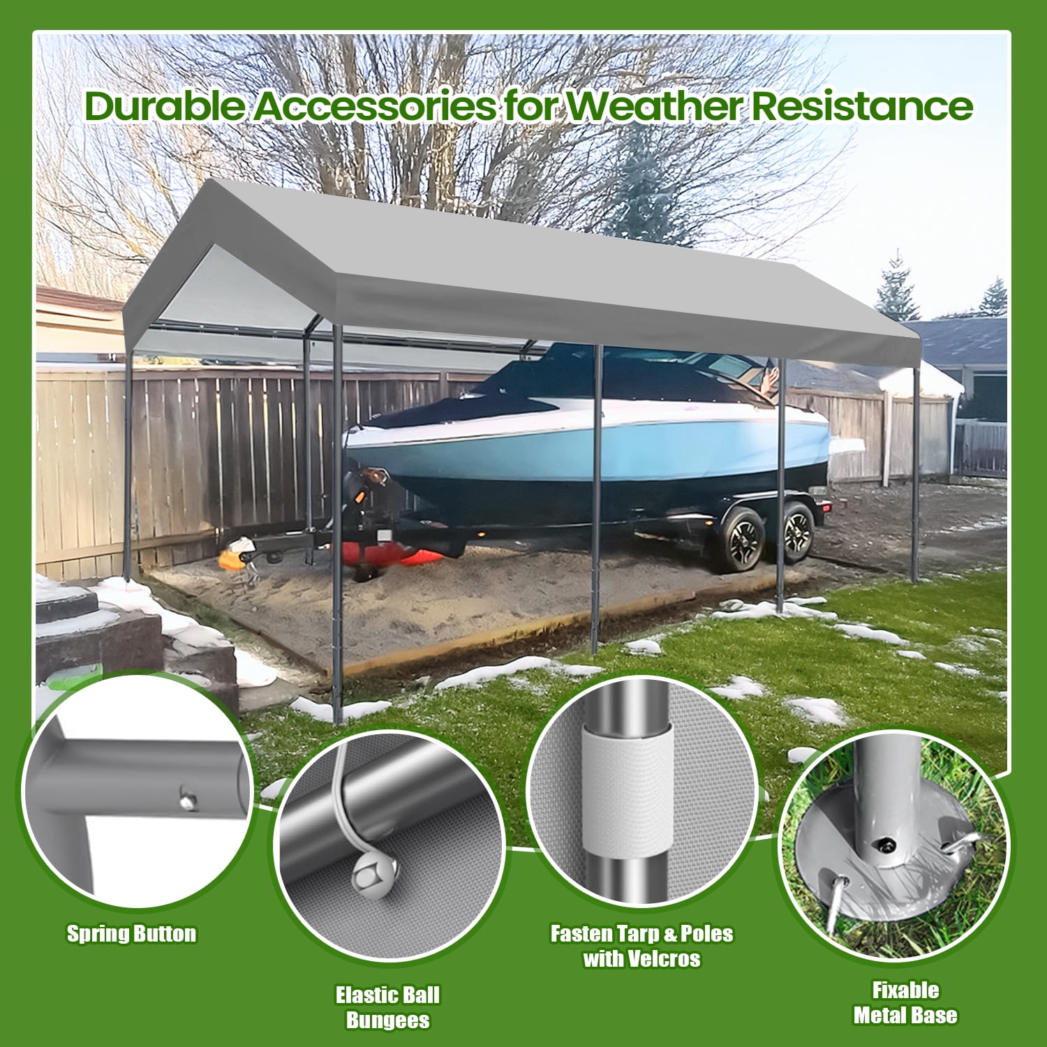 ECOLINEAR Carport 10x20 ft Heavy Duty Carport, Outdoor Potable Garage with 4 Adjustable Height 8.7 ft to 10.2 ft, Carport Canopy Anti UV All-Season Waterproof Tarp, Car Canopy for Trucks, Boats,Yello