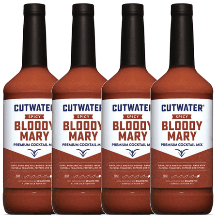Cutwater Spicy Bloody Mary Mix 4 Pack - 1L Bottles- 25 Calories Fat-Free - Full-Bodied Flavorful Mixer