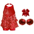 thumbnail image 2 of TiaoBug Kids Girls Cheer Dance Performance Costume Shiny Sequins Halter Ballet Dance Leotard Dress Red 6, 2 of 5