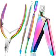 thumbnail image 1 of Acrylic Nail Clipper False Nail Tips Clipper Cuticle Trimmer Nipper with Cuticle Pusher Cuticle Remover, Stainless Steel Rainbow Color Nail Manicure Set for Salon Home Nail Art, 1 of 7