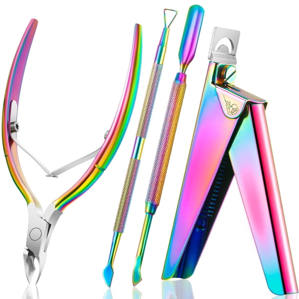 Cortaúñas, tijeras para uñas postizas, alicates para cutículas, acero inoxidable, colores arcoíris, para salón de uñas, juego de herramientas para el hogar, titanio, acero inoxidable