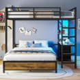 thumbnail image 2 of Twin Over Full Bunk Bed with Desk & Charging Station & LED Lights,Bunk Beds Twin Over Full Size Loft Bed with 4 Storage Drawers & Shelves, with Safety Guardrail & Ladder,Brown, 2 of 8