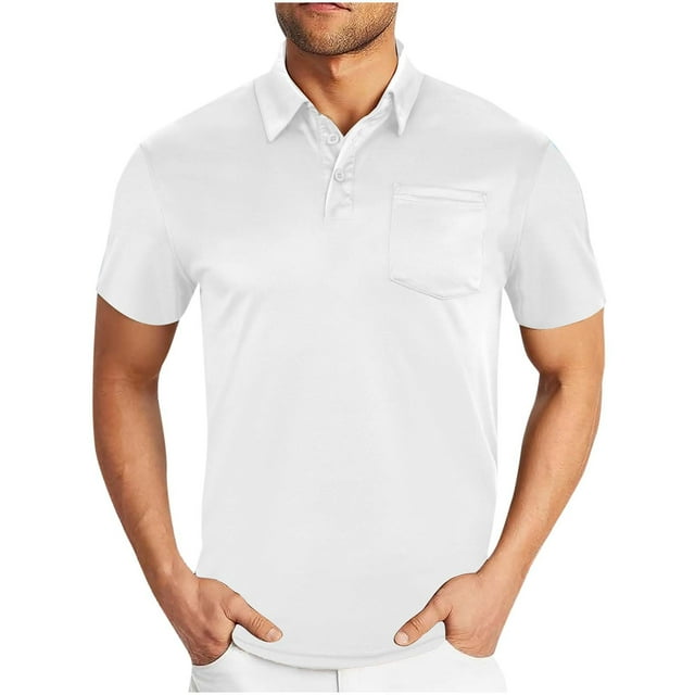 Dagugfen Mens Tops Summer Button Lapel V Neck Short Sleeve Slim Solid Color Work Casual Tee Shirts Pocket
