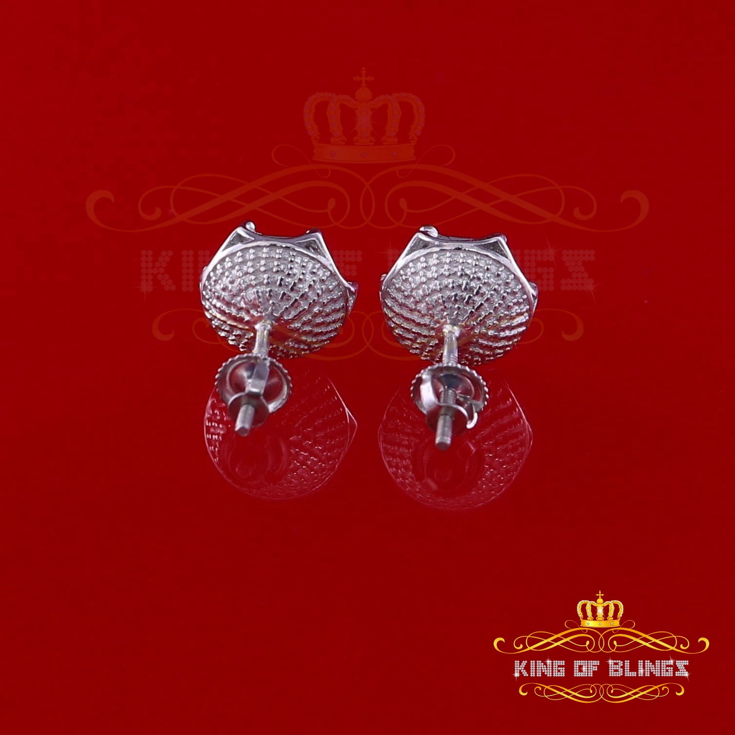 King of Bling's 0.25ct Diamond Stud Hexagon Earrings For Women White 925 Sterling Silver For Men
