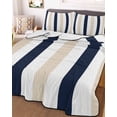 thumbnail image 3 of Quilts Full Size, Beige Navy Blue Striped Soft Comforter Bedding Set for Bed, Farmhouse Stripe Art Lightweight Quilted Bedspread with Pillow Cover(2 Pieces) for All Season, 78x90 Inch, 3 of 6