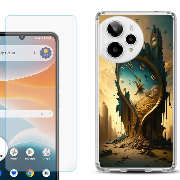 Phone Case for Cricket Icon Pro 2026, with Screen Protector, by OneToughShield - Melting Clock