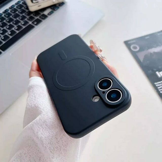 For Apple iPhone 16 Magnetic Case with HaloLock Shockproof Protective Silicone Cover - Black