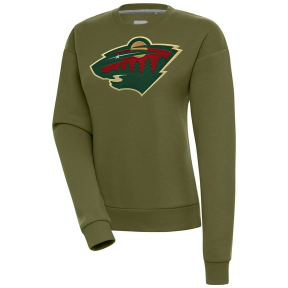 Women's Antigua Olive Minnesota Wild Victory Pullover Sweatshirt