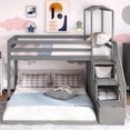 thumbnail image 3 of [US IN STOCK] Twin over Full House Roof Bunk Bed with Staircase and Shelves, Gray, 3 of 9