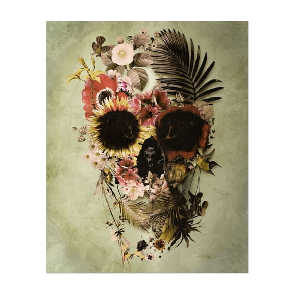 Garden Skull Light - Mixed Media Floral Surrealism Nature Botanical Flowers Tropical Modern Art Unframed Wall Art Print 5 x 7 inches