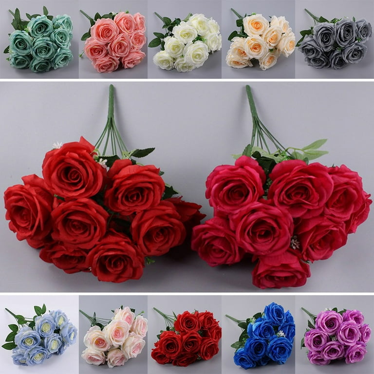 LICHSY Fake Flower 10 Heads Big Artificial Rose Flower Bouquet Flores  Artificiales Wedding Home Fall Decorations Fake Flowers Artificial Flower  Table