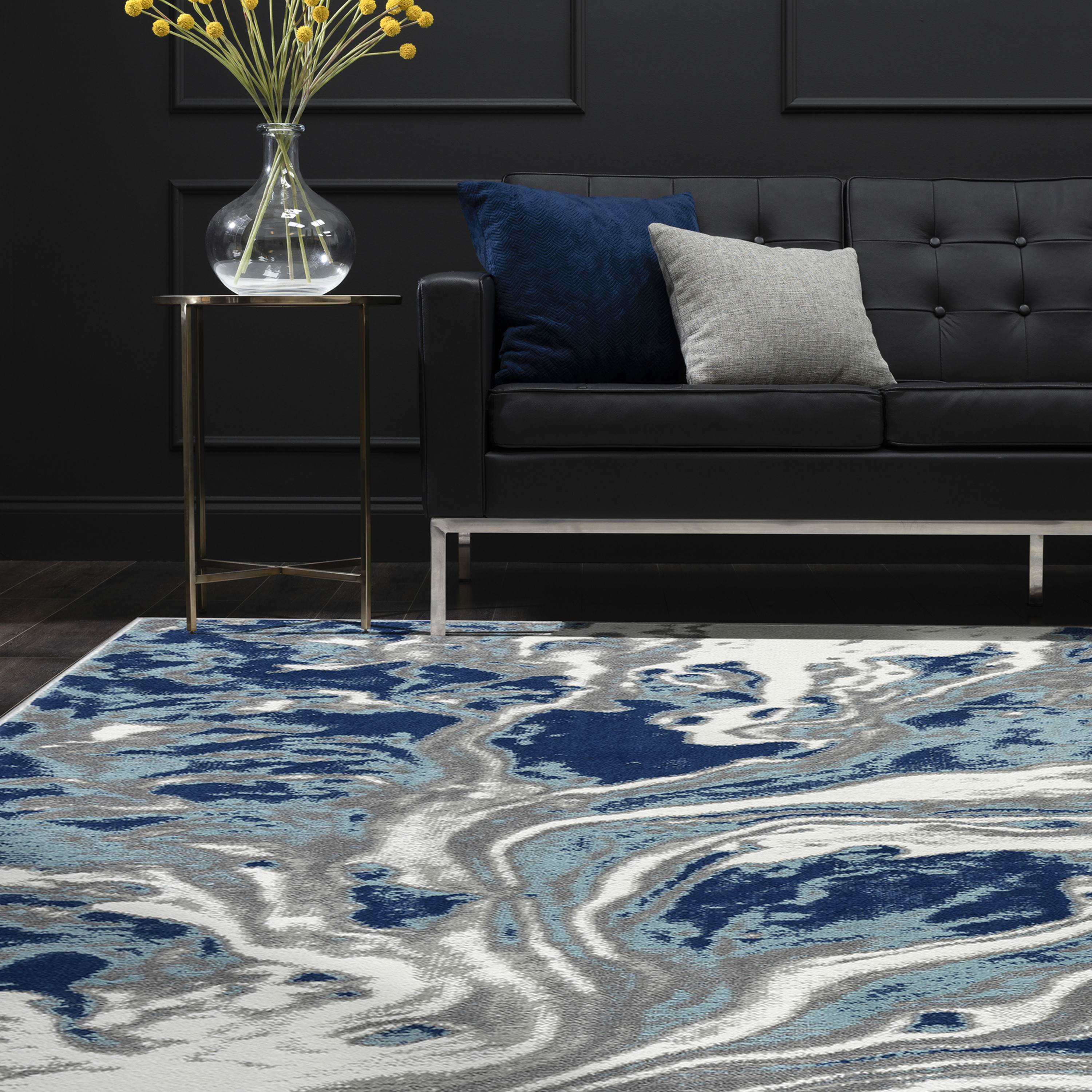 Bliss Rugs Modern Contemporary Abstract Area Rug, Indoor Rugs for Living Room, Dining Room, Bedroom | Blue/Gray, 5' x 8' (5'3''x7'3'')