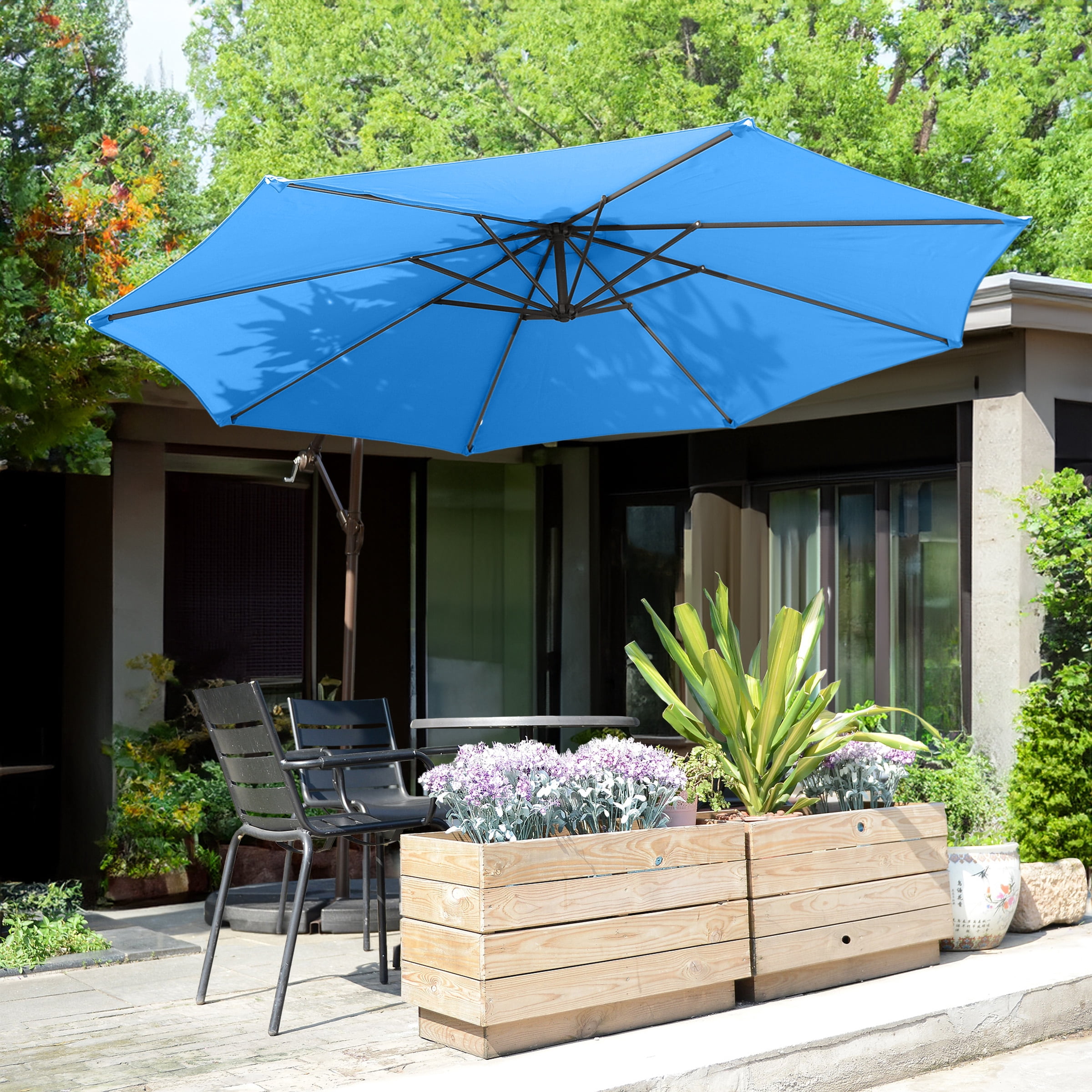 Cantilever Umbrella - 10FT Offset Outdoor Patio Umbrella with Tilt, Blue