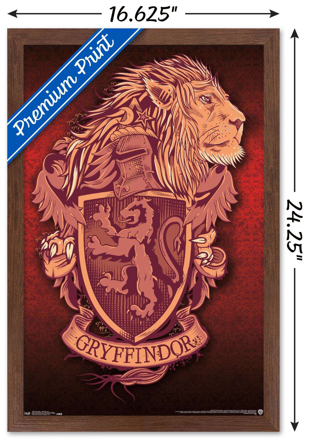 The Wizarding World: Harry Potter - Gryffindor Lion Crest Wall Poster, 14.725" x 22.375", Framed
