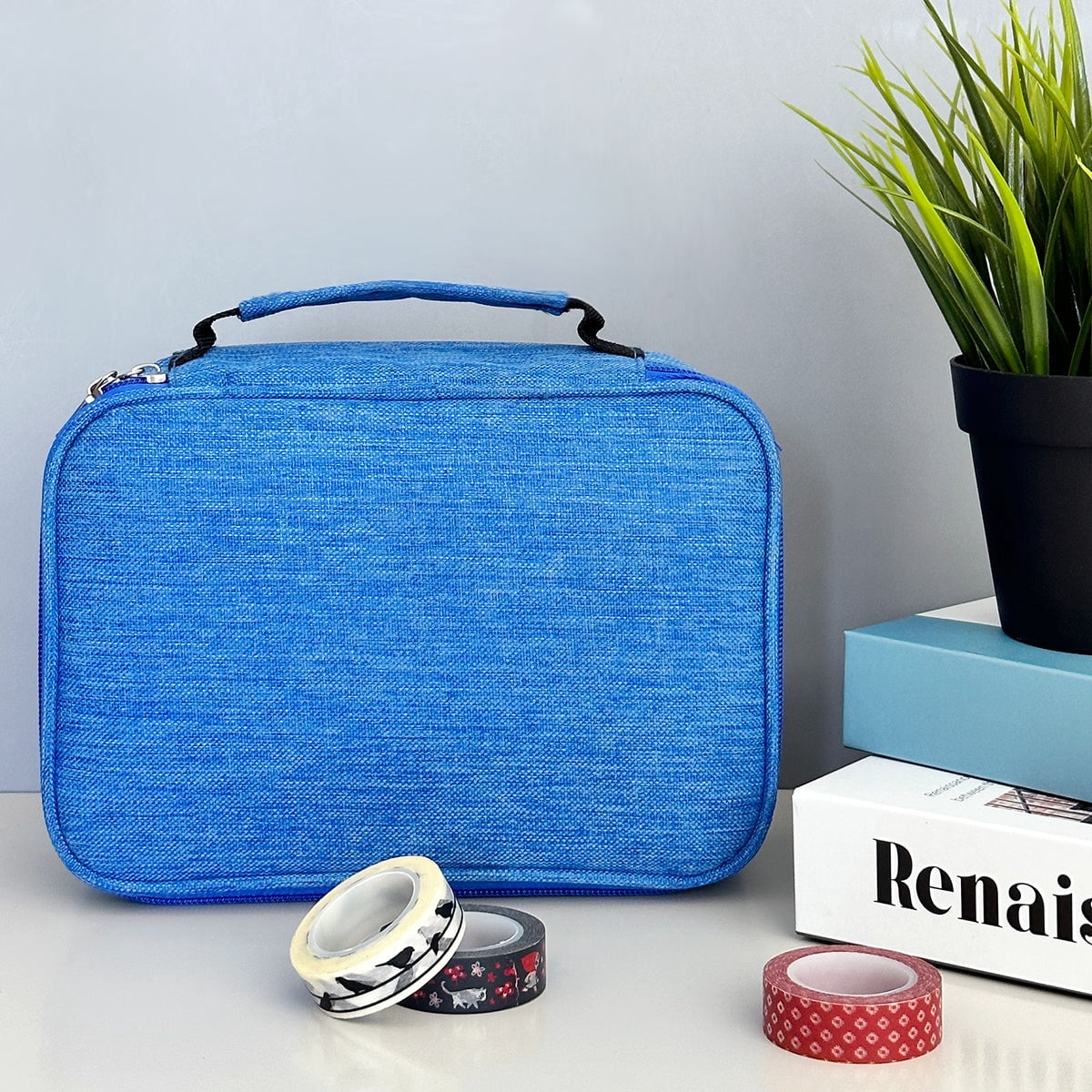 Wrapables Large Capacity 72 Slot Pencil Case for Colored Pencils, Stationery Pouch, Blue
