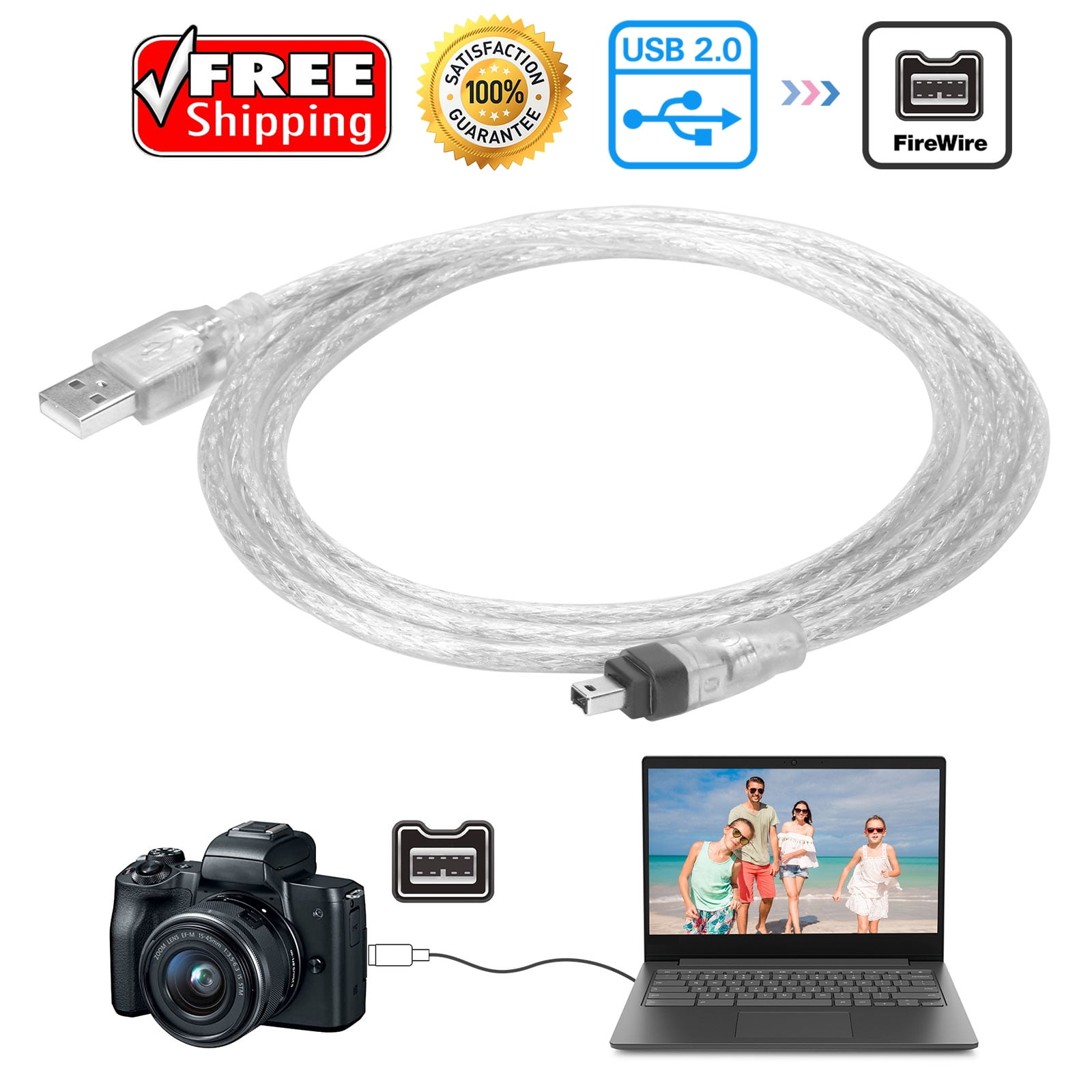 Fire Wire carries 5 FT 1.5m IEEE 1394 FireWire iLink DV 6 Pin to 4Pin Cable
