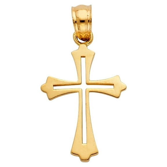 14k Yellow Gold Modern Open Cross Pendant High Polish Cutout Jesus Christ Charm Jewelry Female