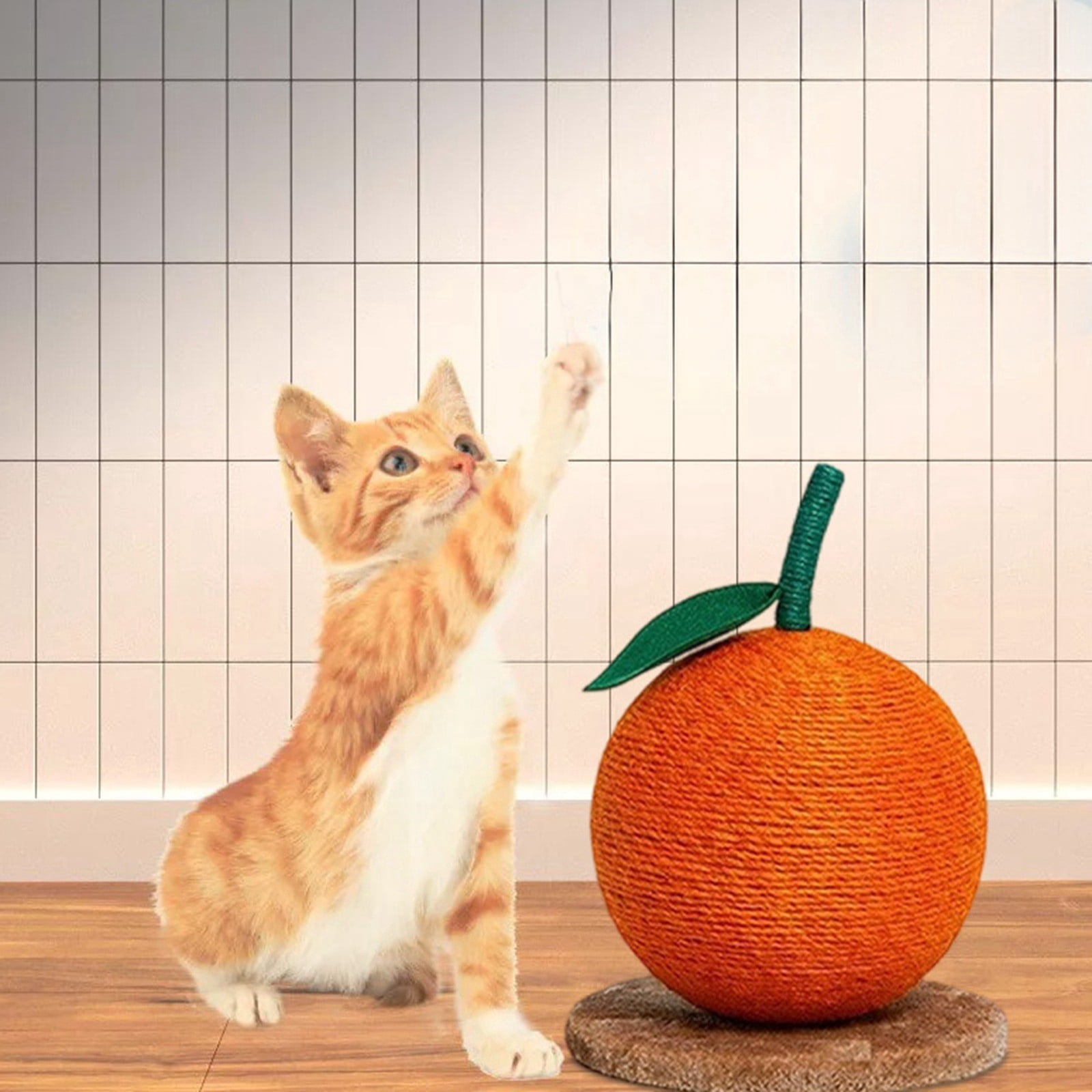 Cat Scratching Post Interactive Scratcher with Sisal Balls Cute Orange Vertical Scratcher for Indoor Cats Kittens Claw Sharpening Exercise Stress Relief Pet Toys