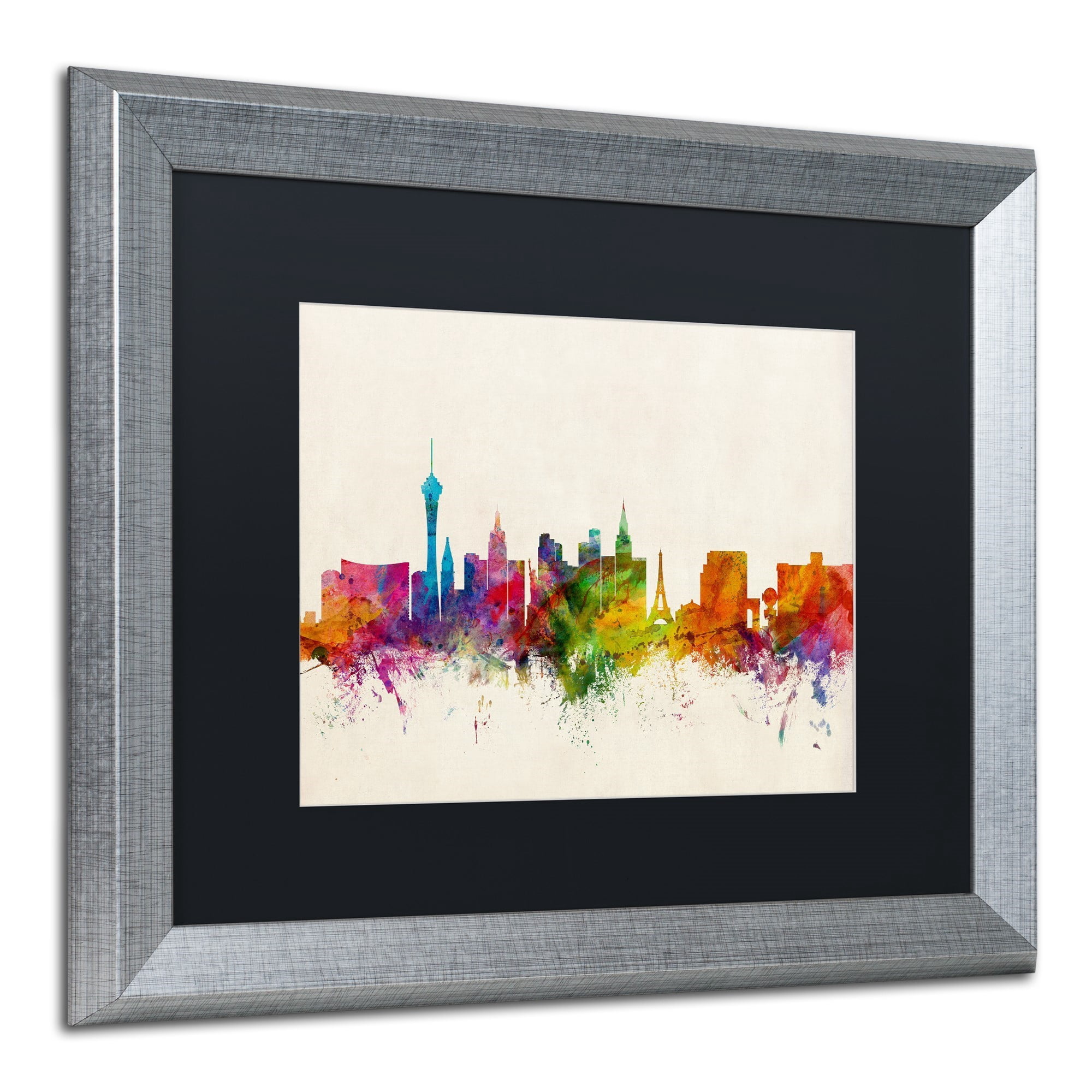 Trademark Fine Art "Las Vegas Nevada Skyline II" Canvas Art by Michael Tompsett Black Matte, Silver Frame