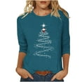 thumbnail image 3 of VKOYWKM Christmas T Shirts Women 3/4 Length Sleeve Womens Tops Christmas Tree Graphic T Shirts Casual Crew Neck Funny Family Party Tunic Top, 3 of 5