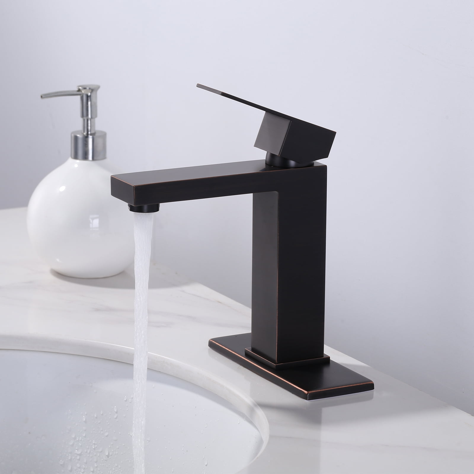 Wowow  Bathroom Faucets for Sink 3 Hole 1 Hole Oil Rubbed Bronze Bathroom Faucet Single Handle Lavatory Vanity Faucet with Deck Plate and Pop up Drain