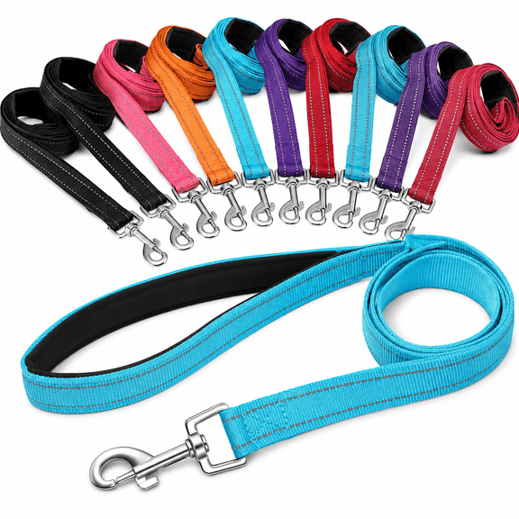 12 Pack Reflective Dog Leashes 6 Foot, Heavy Strength Nylon Pet Leads with Soft Grip Handle for Medium Large Dogs, High Visibility for Night Walks