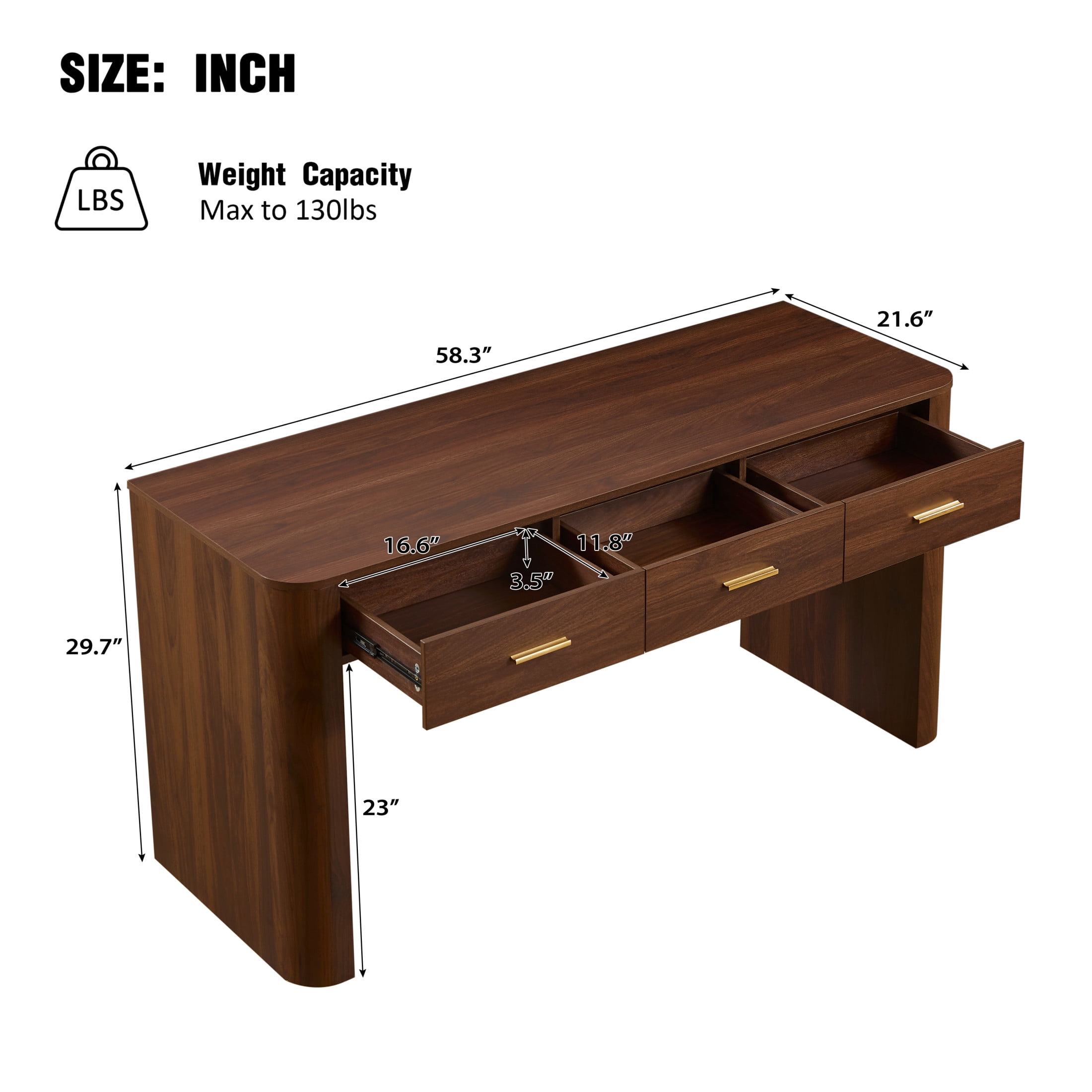 Christopher Knight Home 58.3" Storage Writing Desk with 3 Drawers, Dark Walnut