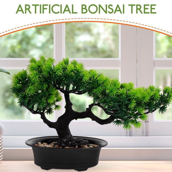 Raindrops Realistic Green Artificial Bonsai Tree Decorative Plant for Home and Office Tabletop Decor 12 Inch