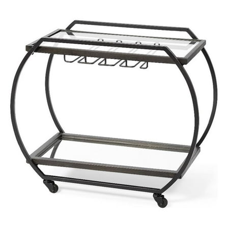 Mercana Chriselle Black Metal And Glass Two Tier Bar Cart