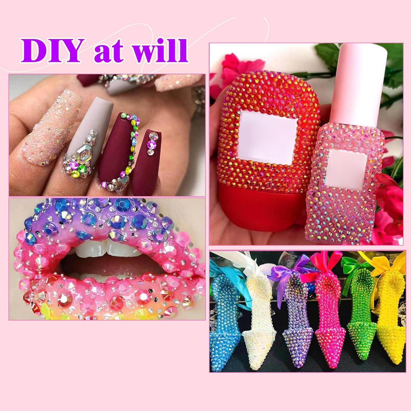 10000Pcs Resin Jelly Rhinestones – 3mm Flatback Gems for Bedazzling, Color-Changing Coating, with Tweezers & Jewelry Glue for Nail Art, Diamond Art, Crafts