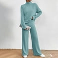thumbnail image 6 of BLOCLOALO 2 Piece Lounge Set Long Sleeve Pullover Sweatshirts Women's High Neck Sweatsuit Long Sleeve Knit Sweater Tops Wide Leg Pants Set Outfits Loose Fit Sets Knit Sweater Comfy Lounge Set Blue Xxl, 6 of 8
