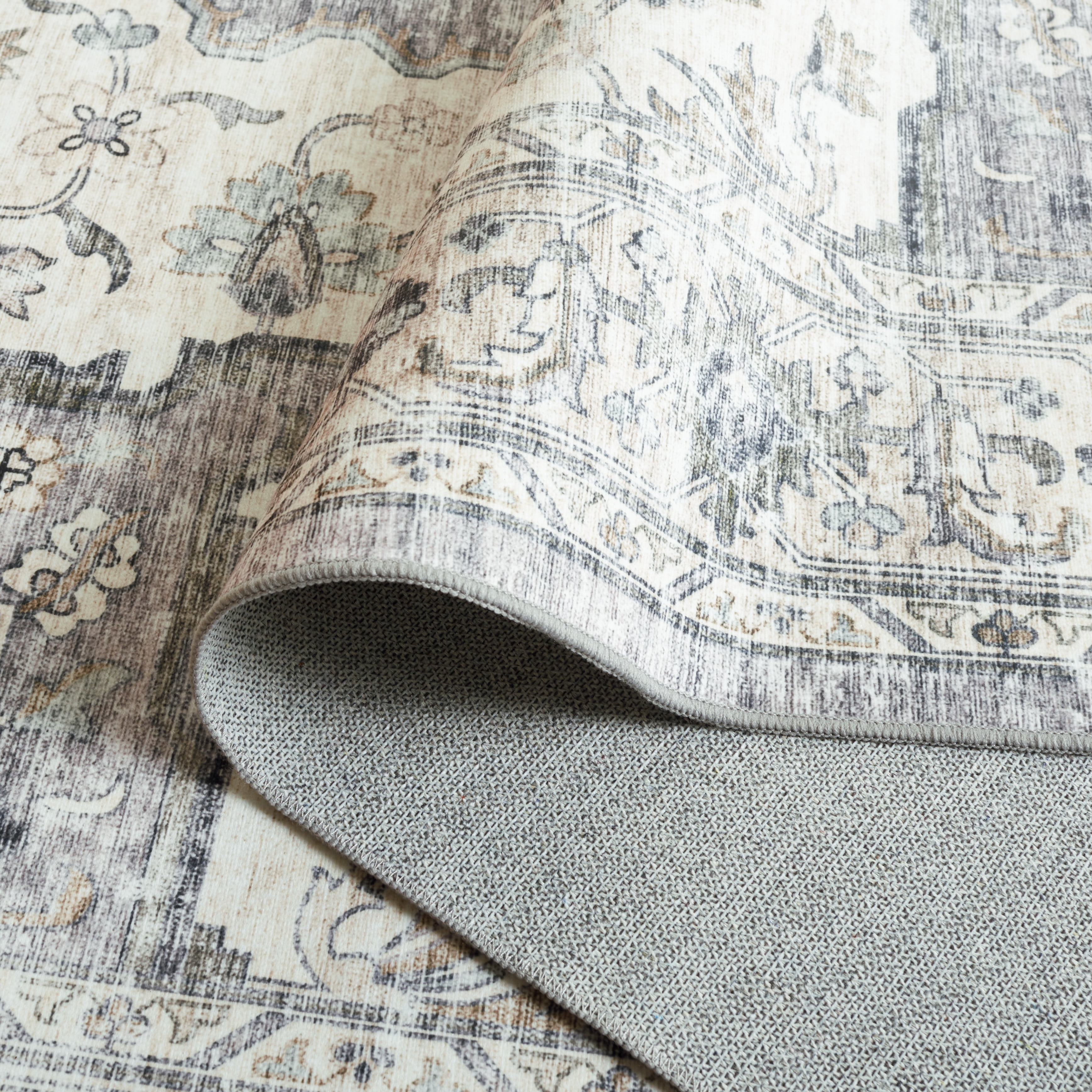 SAFAVIEH Arizona Gorica Distressed Polyester Machine Washable Runner Rug, Light Grey/Beige, 2'6" x 12'