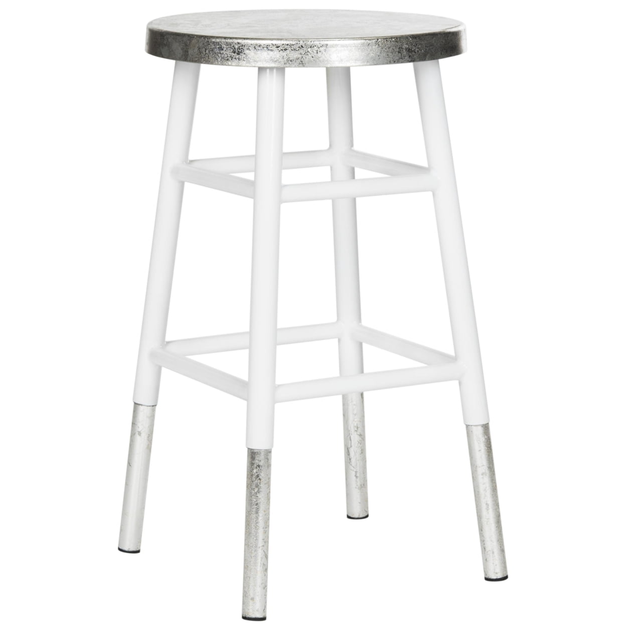 SAFAVIEH Kenzie Iron Silver Dipped 24" Counterstool, White