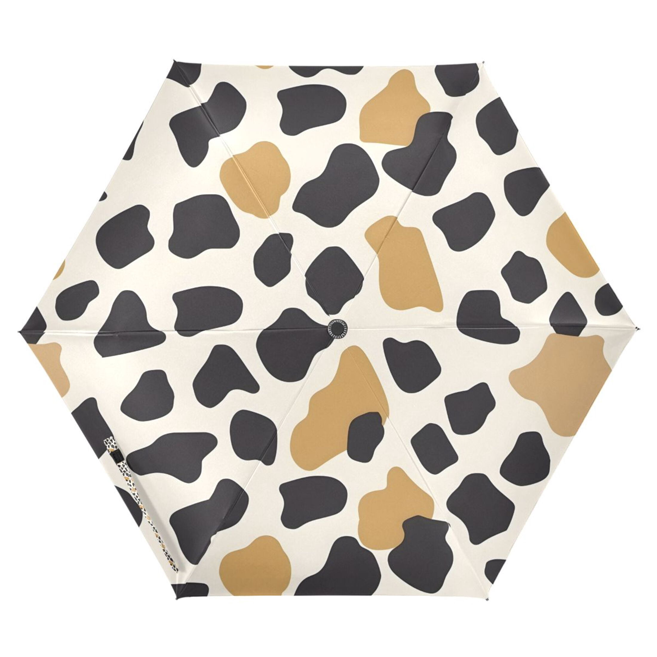 Gold and Black Cow Print Compact Sun Umbrella Windproof Travel Umbrellas for Rain Strong Portable UV Protection