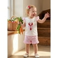 thumbnail image 5 of BemeyourBBs Toddler Baby Girls Summer Clothes Infant Baby Girl Crayfish Outfits Cute Lobster Bow Embroidery Flying Sleeve Round Neck T Shirt Tops and Ruffle Plaid Shorts Set, 5 of 9