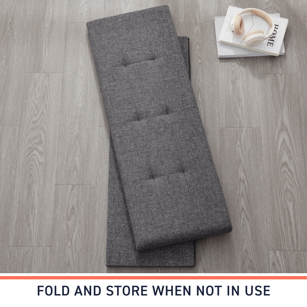 Ornavo Home Foldable Tufted Linen Large Storage Ottoman Bench Foot Rest Stool/Seat - 15" x 43" x 15"