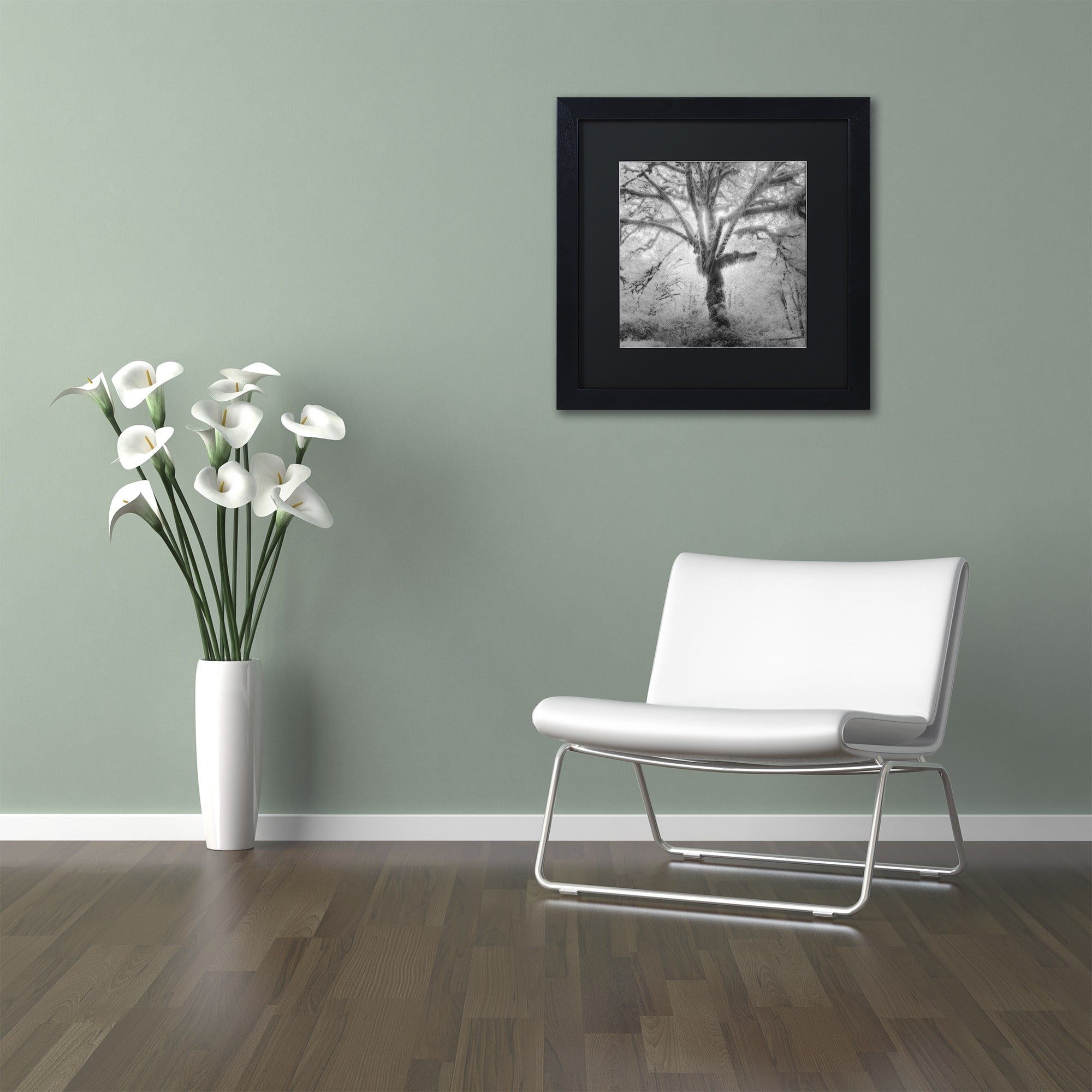 Moises Levy 'Lightning Tree II' Black Matted Framed Art