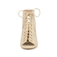 thumbnail image 6 of BLISSFUL STEP Women's Elegant Peep Toe Slingback Block Heel Ankle Boots Beige 9, 6 of 7